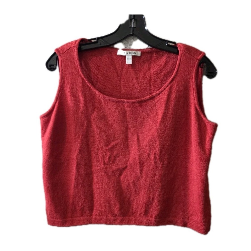 St. John Red Knit Tank Top Women L Wool Blend Sleeveless Classic Shell